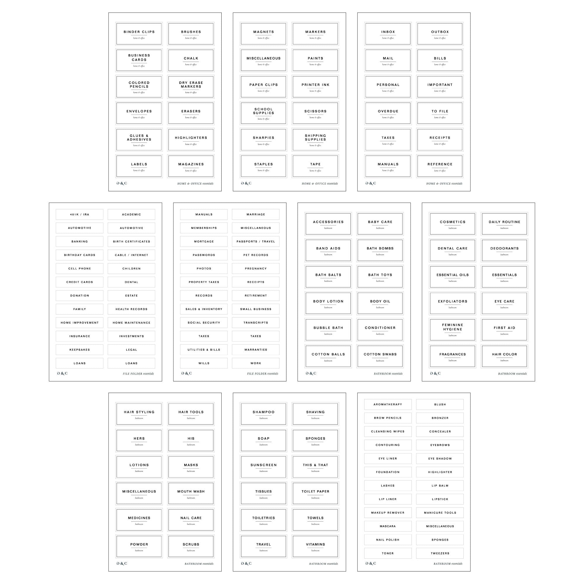 Home Organization Label Book