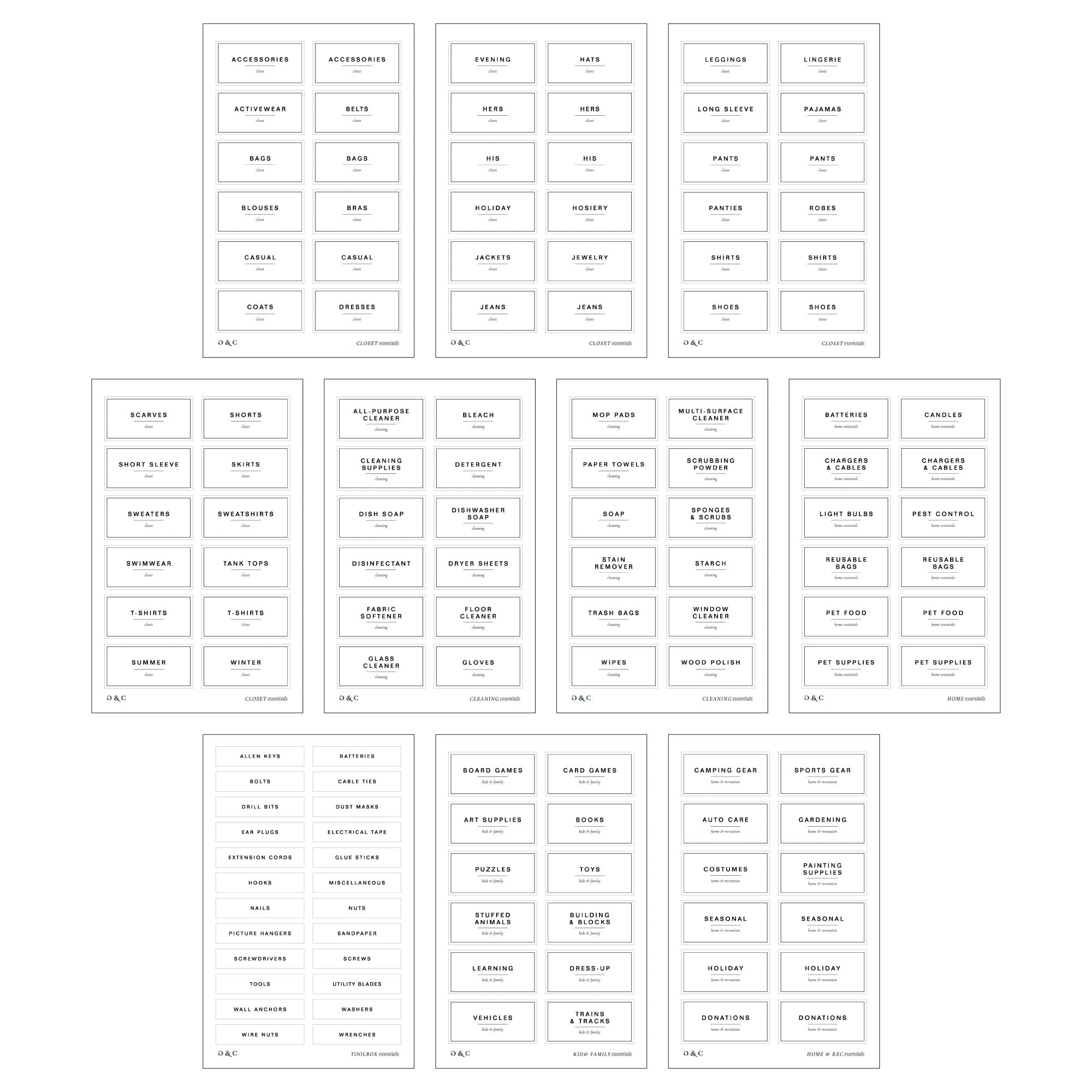 Home Organization Label Book