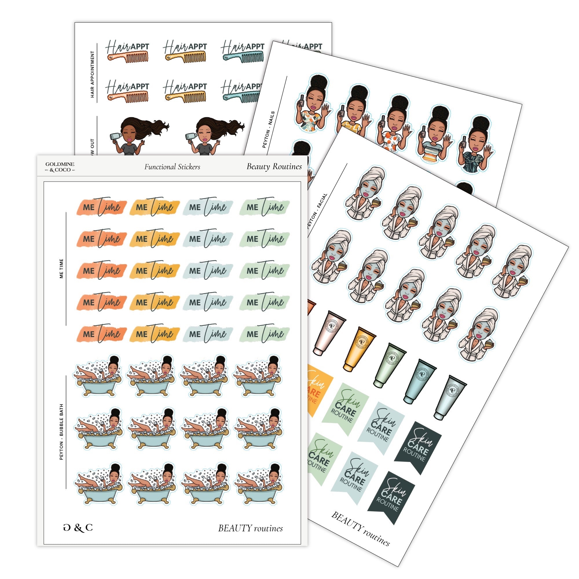 Beauty Routines Functional Peyton Sticker Pack - Goldmine & Coco -