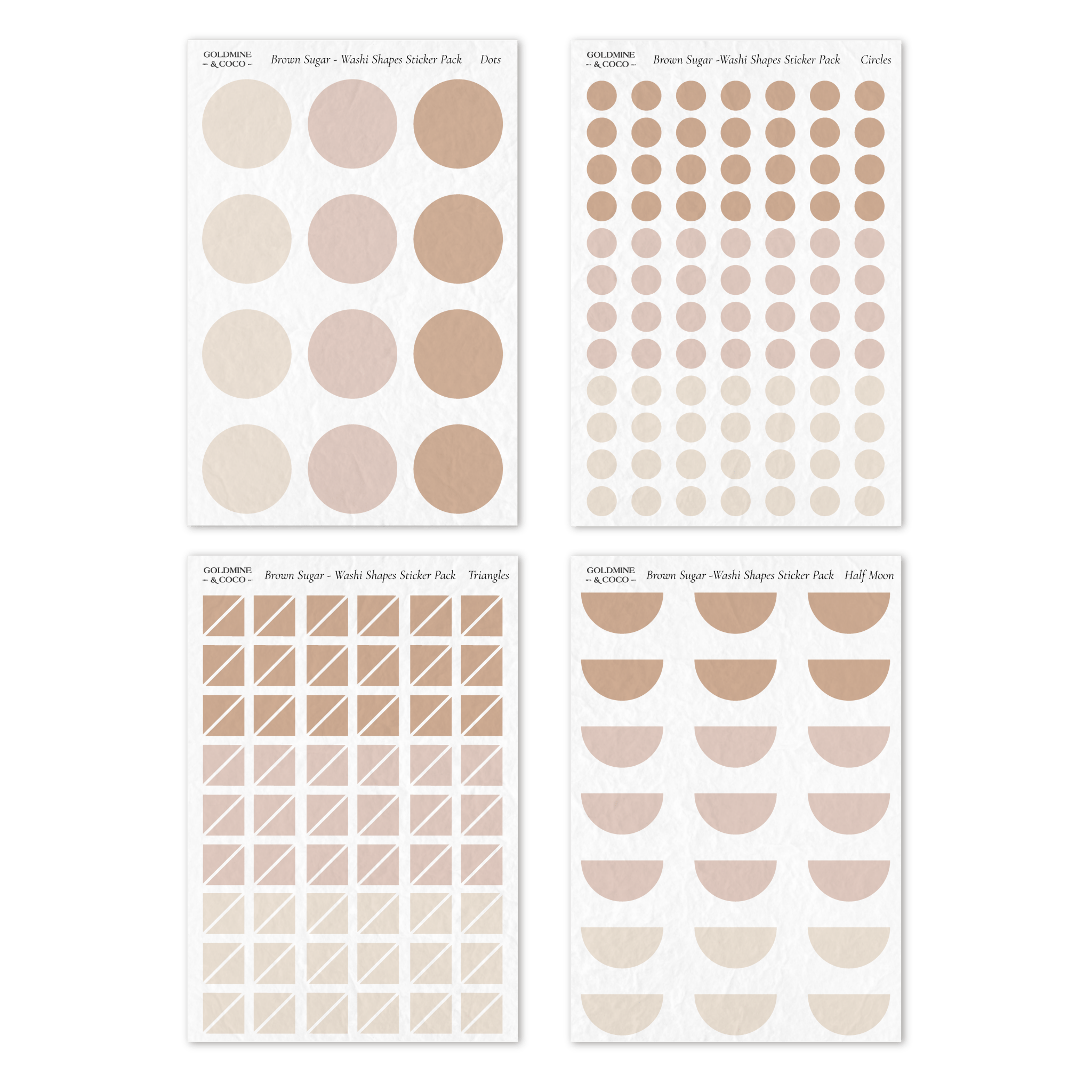 Brown Sugar Washi Shapes Pack - Goldmine & Coco - 