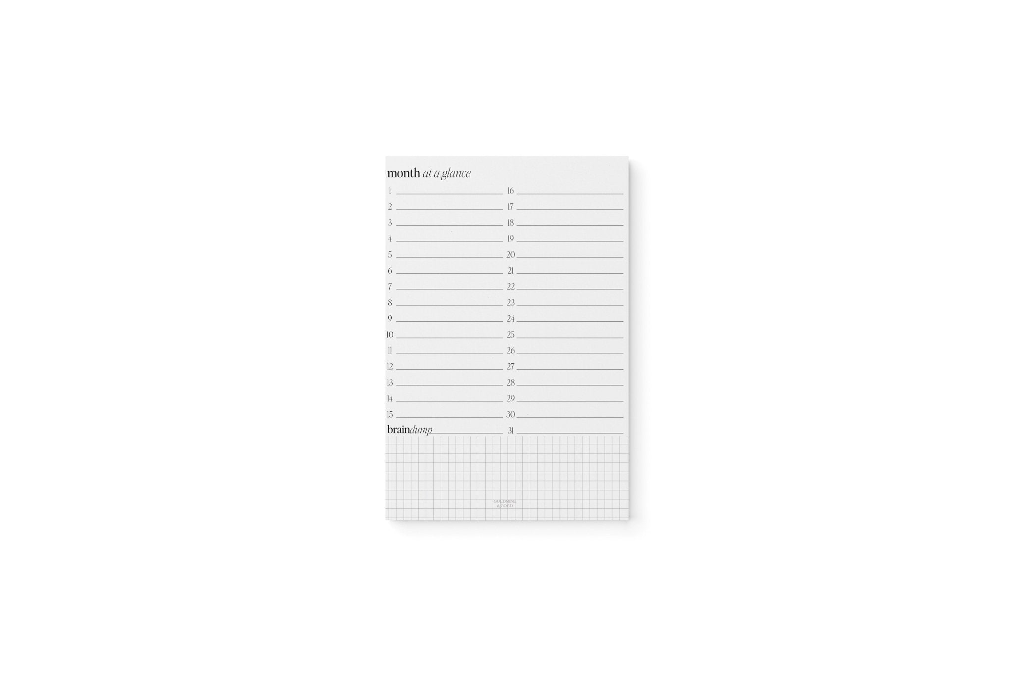 Month At A Glance Sticky Notepad - Goldmine & Coco - 
