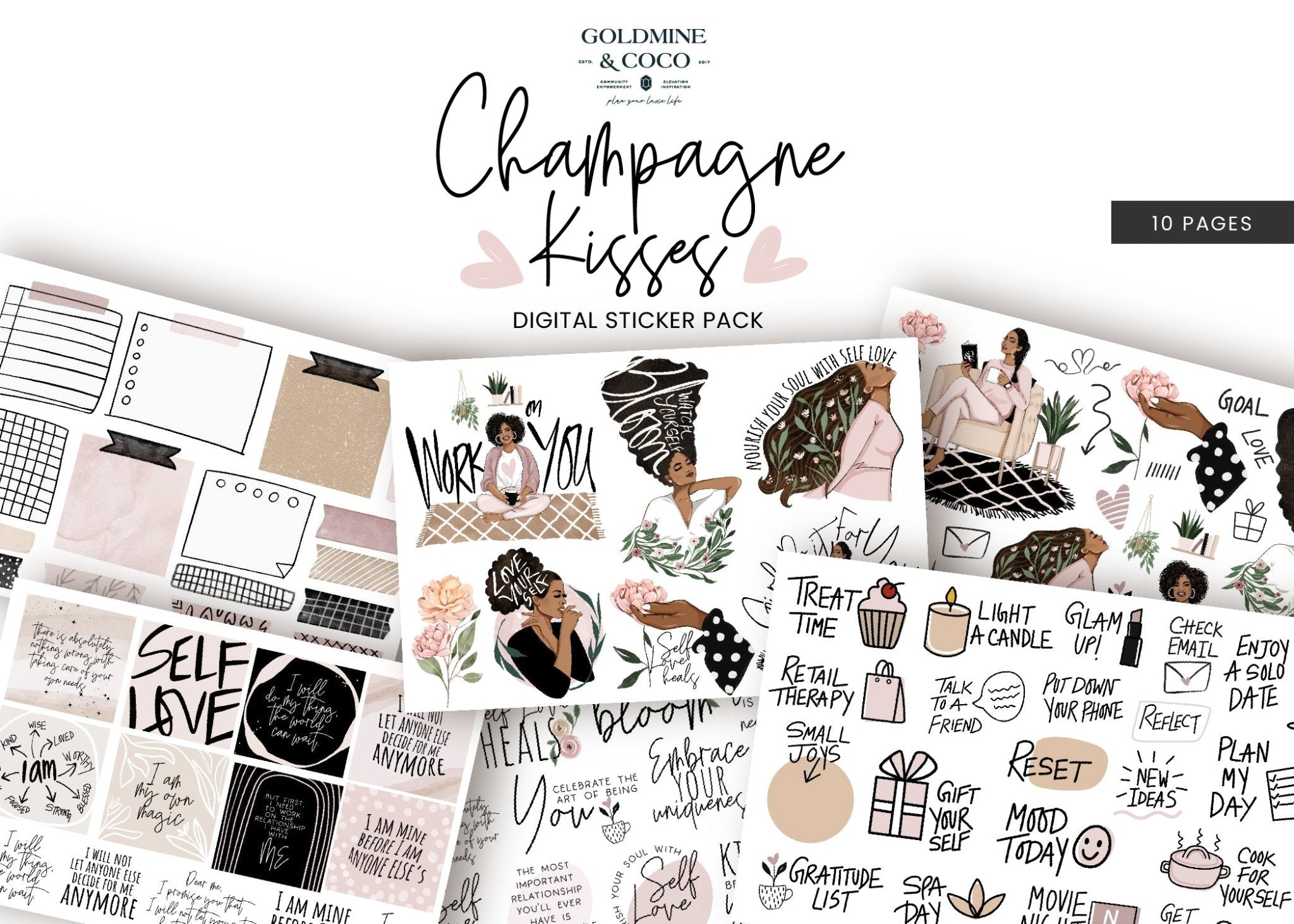 Champagne Kisses Digital Sticker Book - Goldmine & Coco -