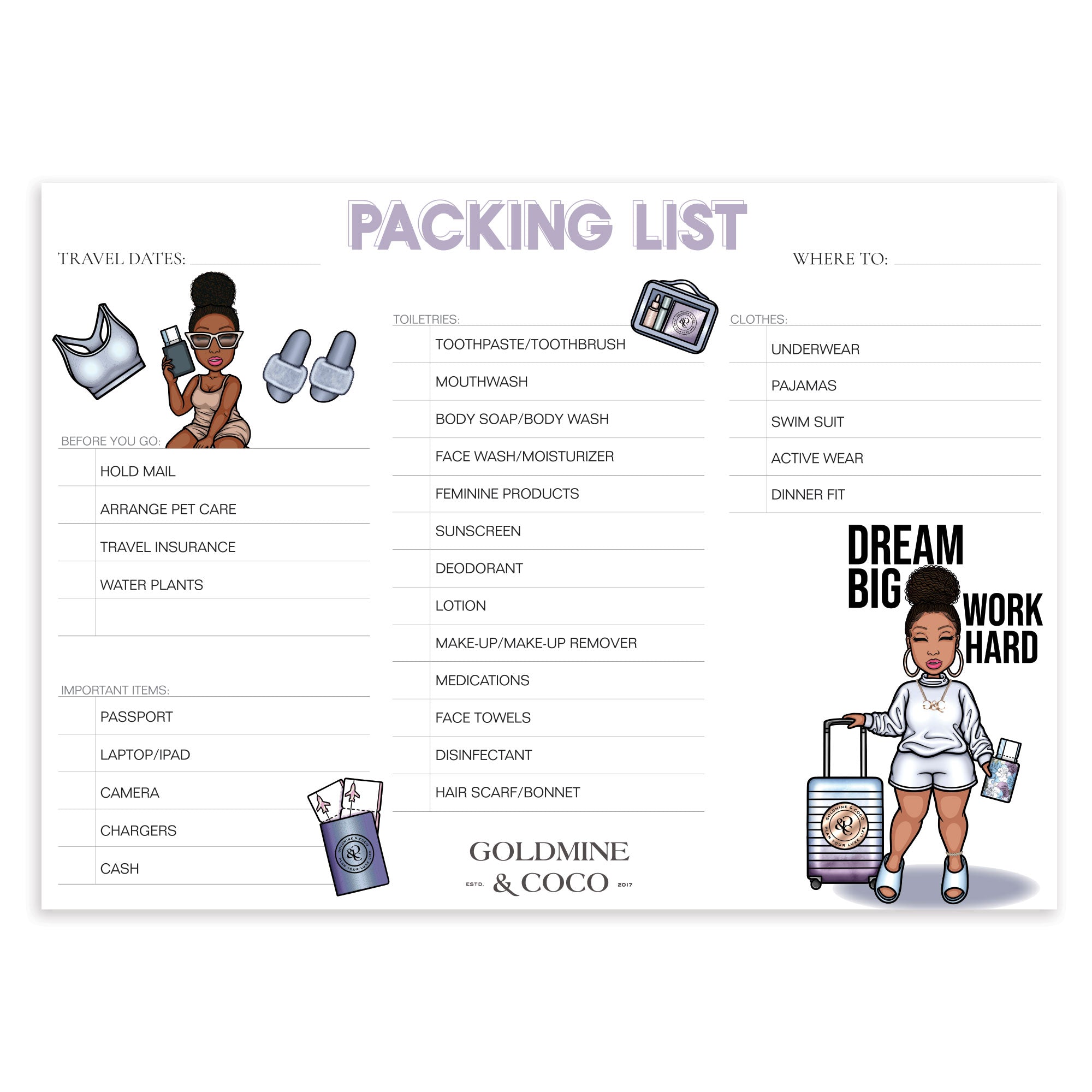 Peyton's Packing List Notepad - Goldmine & Coco -